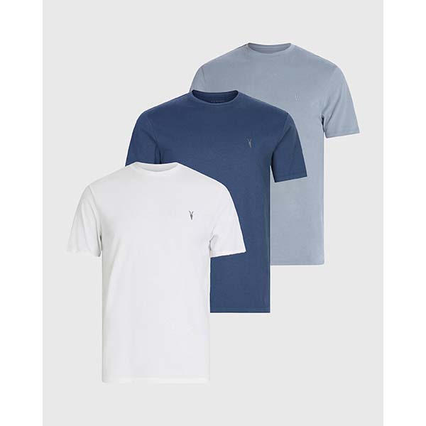 Allsaints Australia Mens Brace Brushed Cotton 3 Pack T-Shirt White/Grey/Blue AU75-543
